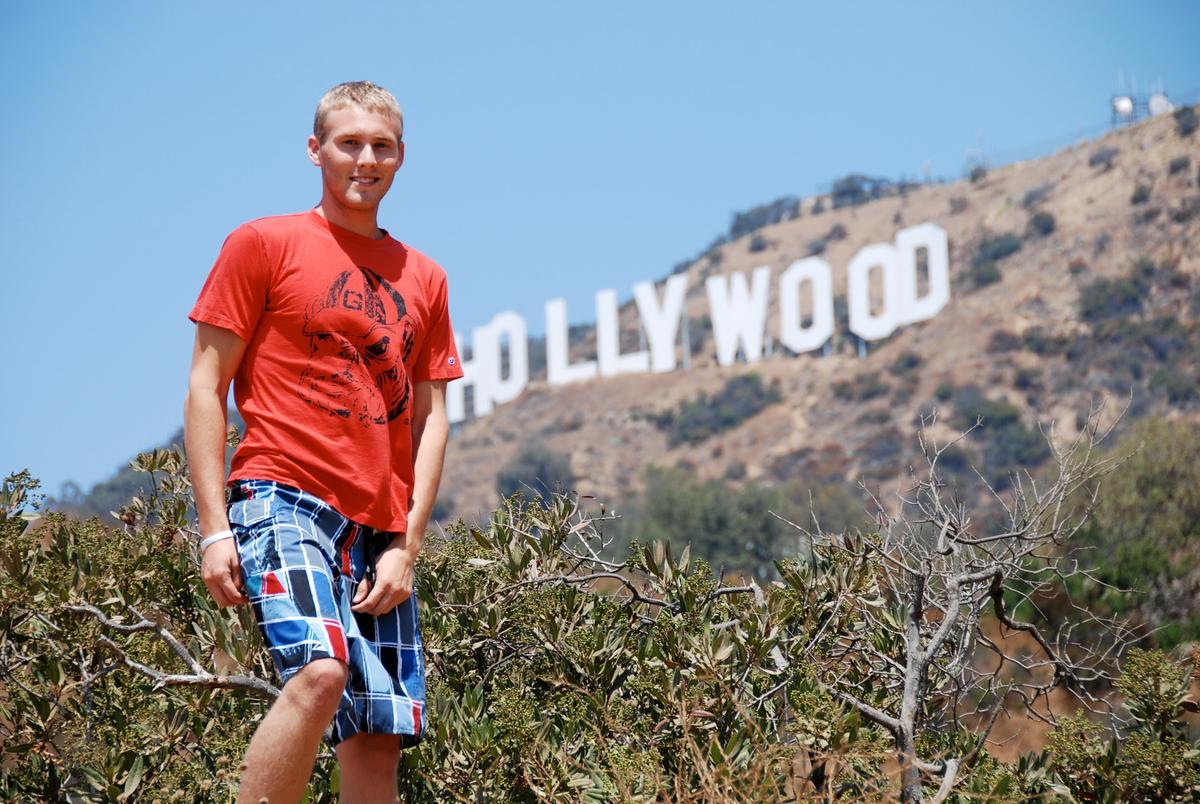 Mark Bailey Jr. in front of the Hollywood sign
