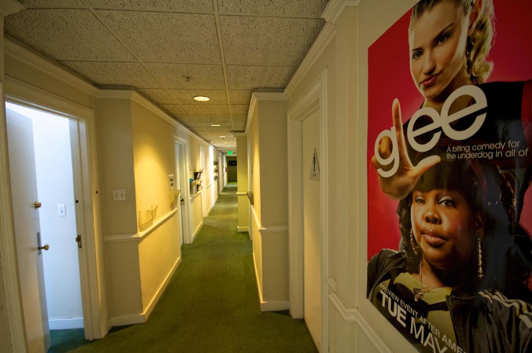 The Glee production office hallway at Paramount Studios